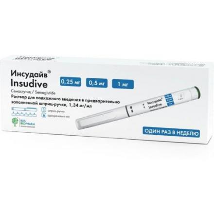 ИНСУДАЙВ р-р д/инъекц. п/к 1,34 мг/мл шприц-ручка 3 мл №1 (0,25/0,5 мг/1 мг/доза) + 4 иглы