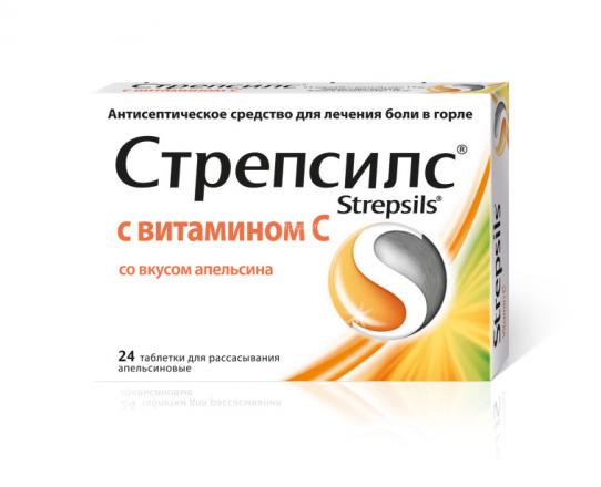 СТРЕПСИЛС ВИТАМИН С апельсин табл. д/рассас. №24