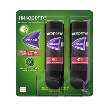 НИКОРЕТТЕ фруктово-мятный спрей дозирован. 1 мг/доза фл. 150 доз №2