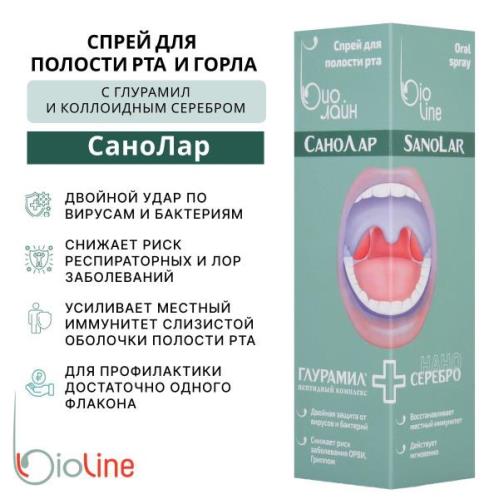 САНОЛАР спрей для полости рта пептидный комплекс глурамил и наносеребро 30 мл