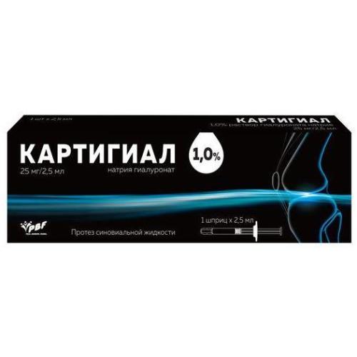 КАРТИГИАЛ ПРОТЕЗ СИНОВИАЛЬНОЙ ЖИДКОСТИ р-р д/внутрисуставного введ. шприц 1% 2,5 мл
