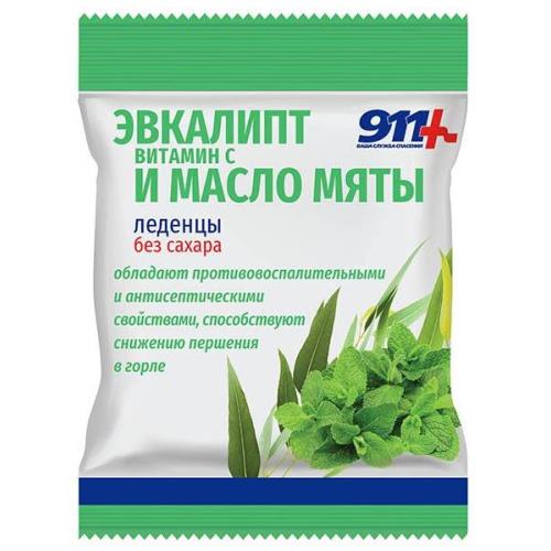 911 ВИТАМИН С леденцы эвкалипт/масло мяты без сахара 50 гр