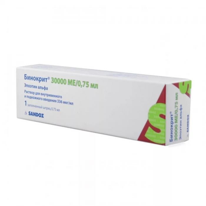 БИНОКРИТ р-р д/инъекц. в/в, п/к 30000 МЕ шприц 0,75 мл №1