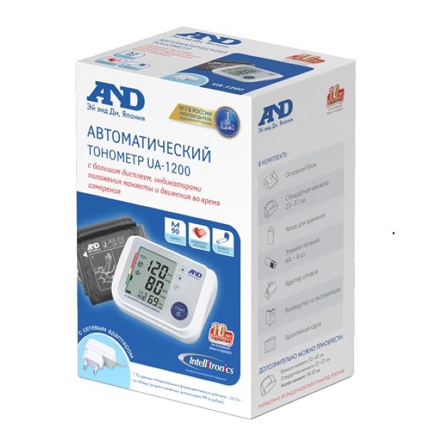 ЭЙ ЭНД ДИ (AND) ПРИБОР (ТОНОМЕТР) ИЗМ. АРТ. ДАВЛЕНИЯ АВТОМАТ + АДАПТЕР UA-1200