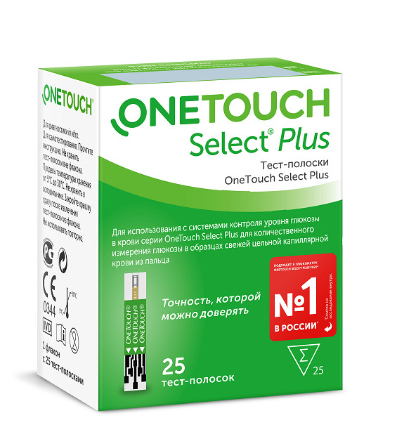 УАН ТАЧ ТЕСТ-ПОЛОСКИ ДЛЯ ГЛЮКОМЕТРА SELECT PLUS №25