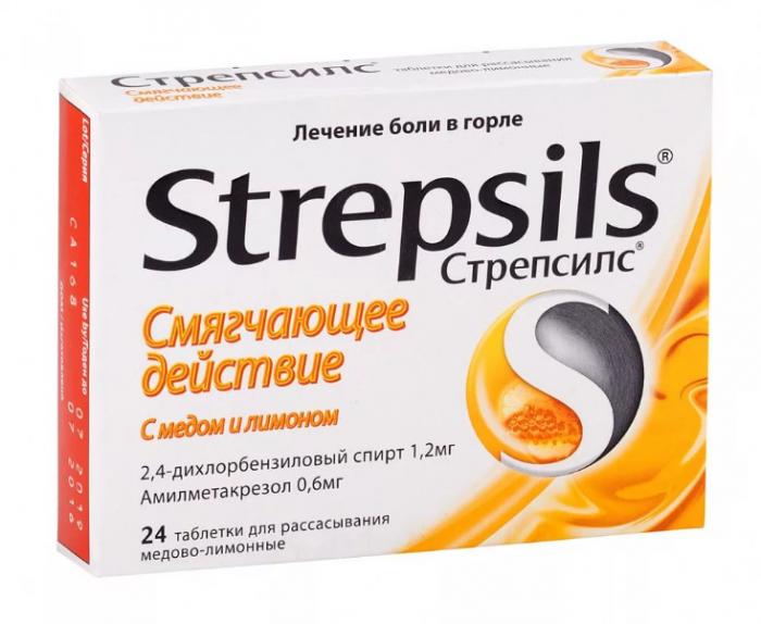 СТРЕПСИЛС СМЯГЧАЮЩЕЕ ДЕЙСТВИЕ мед-лимон табл. д/рассас. №24