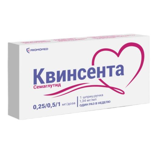 КВИНСЕНТА р-р д/инъекц. п/к 1,34 мг/мл шприц-ручка 3 мл №1 (0,25/0,5 мг/1 мг/доза) + 9 игл