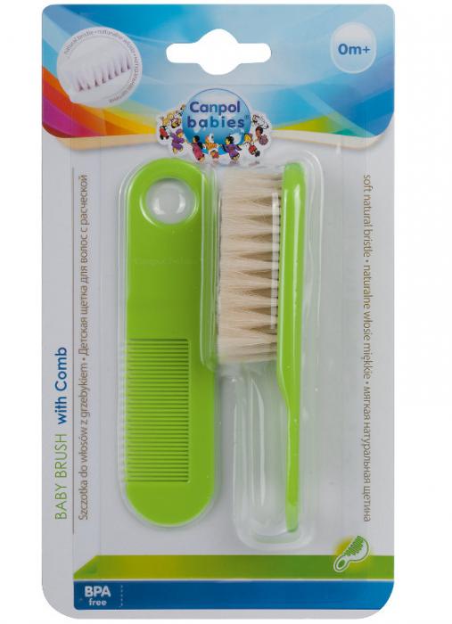КАНПОЛ BABIES НАБОР зеленый (расческа + щетка)