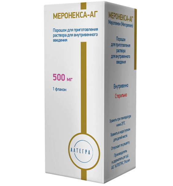 МЕРОНЕКСА-АГ пор. д/приг. инъекц. 500 мг фл. №1