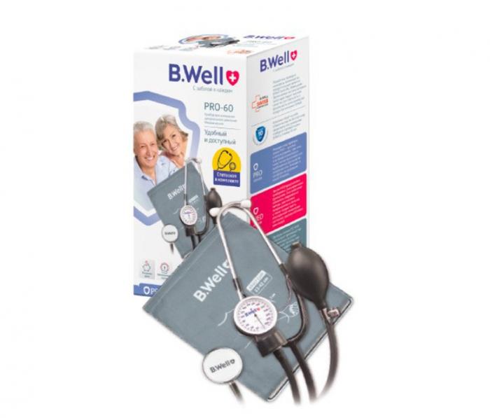БИ ВЕЛЛ (B.WELL) ПРИБОР (ТОНОМЕТР) ИЗМ. АРТ. ДАВЛЕНИЯ МЕХАНИЧЕСКИЙ СО СТЕТОСКОПОМ PRO-60