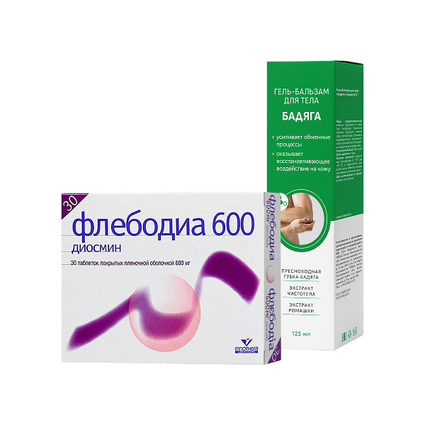 Комплект из 2Х товаров ФЛЕБОДИА табл. п/о плен. 600 мг №30 + БАДЯГА ТМ гель-бальзам д/тела 125 мл