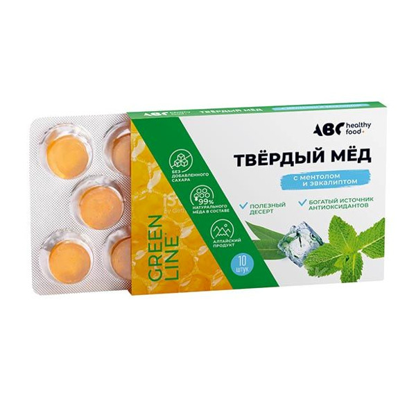 АВС ХЭЛСИ ФУД ТВЕРДЫЙ МЕД леденцы ментол/эвкалипт №10
