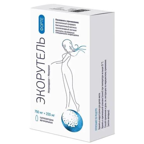 ЭКОРУТЕЛЬ ФОРТЕ супп. вагин. 750+200 мг №7