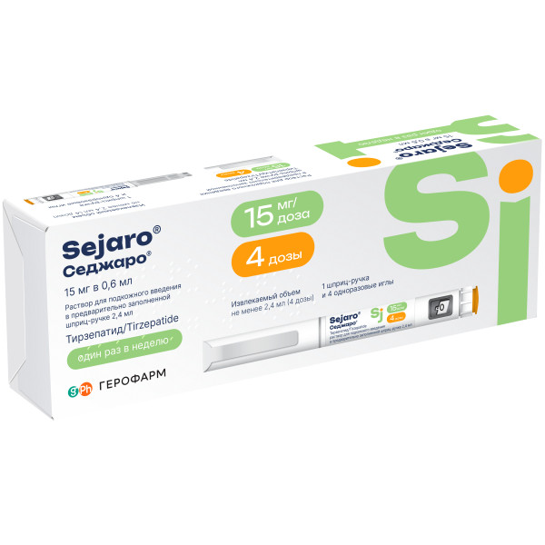 СЕДЖАРО р-р д/инъекц. п/к 15 мг шприц-ручка 2,4 мл №1 + 4 иглы