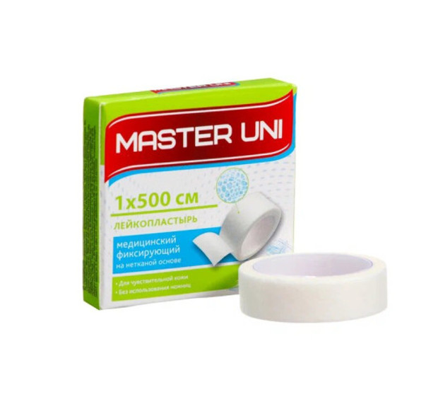 ЛЕЙКОПЛАСТЫРЬ ФИКСИРУЮЩИЙ МАСТЕР ЮНИ нетканая основа 1см х 500см карт.упак