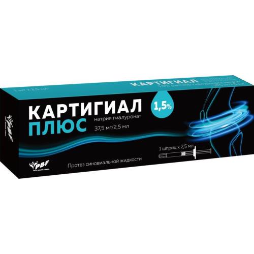 КАРТИГИАЛ ПЛЮС ПРОТЕЗ СИНОВИАЛЬНОЙ ЖИДКОСТИ р-р д/внутрисуставного введ. шприц 1,5% 2,5 мл