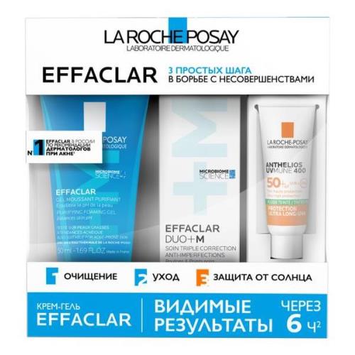 ЛЯ РОШ ПОЗЕ (LA ROCHE-POSAY) ЭФФАКЛАР ДУО+ М НАБОР (гель очищ. 50мл + крем + флюид)