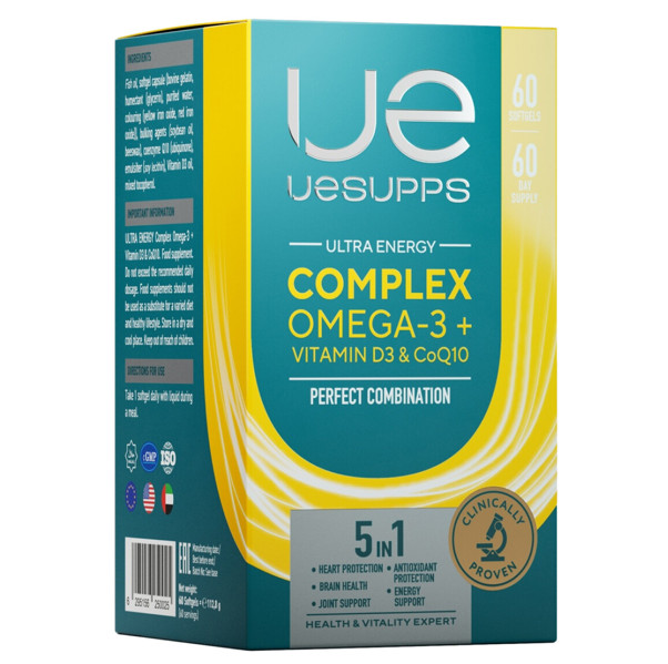 UESUPPS УЛЬТРА ЭНЕРДЖИ ОМЕГА-3 + ВИТАМИН D3 И КОЭНЗИМ Q10 капс. №60