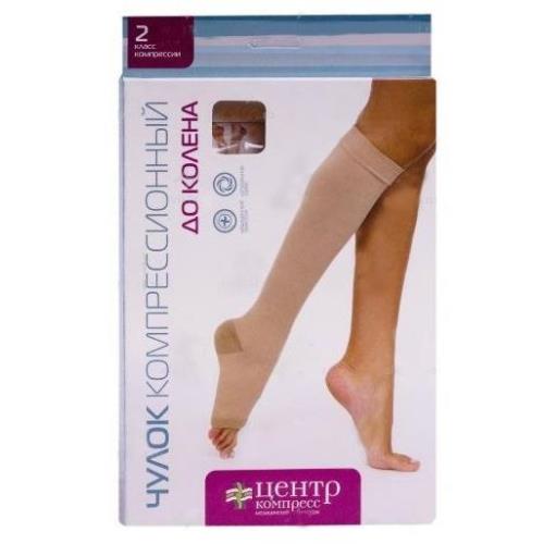 ЧУЛОК КОМПРЕССИОННЫЙ ДО КОЛЕНА КРУГЛОВЯЗАНЫЙ бежевый 2 класс компр. р.6