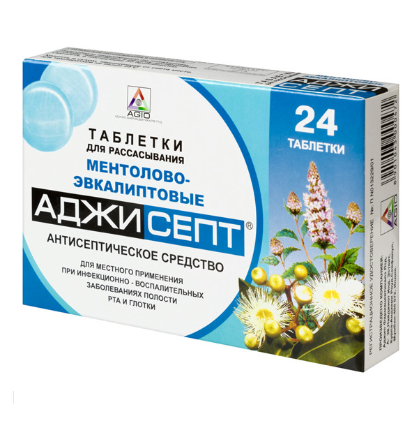АДЖИСЕПТ ментол- эвкалипт табл. д/рассас. №24
