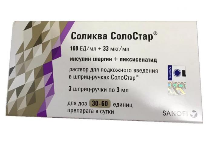 СОЛИКВА СОЛОСТАР р-р д/инъекц. п/к 100 ЕД+33 мкг/мл картридж 3 мл №3 шприц-ручка
