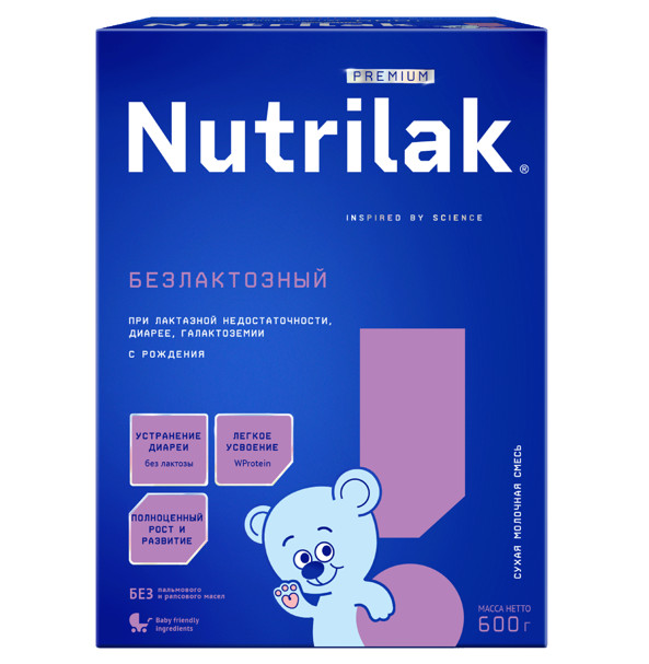 НУТРИЛАК ПРЕМИУМ СМЕСЬ СУХАЯ БЕЗЛАКТОЗНАЯ 600 гр