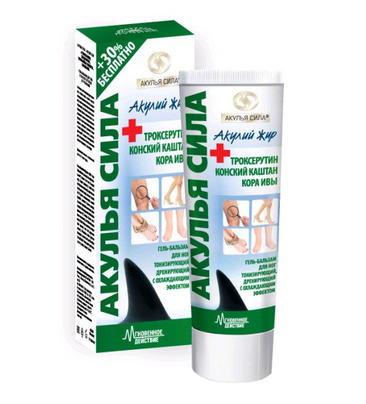 АКУЛЬЯ СИЛА ГЕЛЬ-БАЛЬЗАМ ДЛЯ НОГ 100 мл троксерутин/конский каштан/кора ивы
