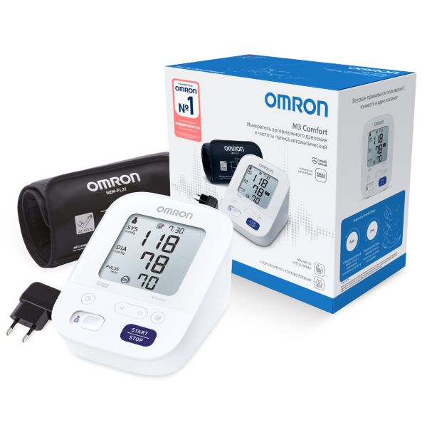 ОМРОН (OMRON) ПРИБОР (ТОНОМЕТР) ИЗМ. АРТ. ДАВЛЕНИЯ АВТОМАТ + АДАПТЕР И УНИВЕРСАЛЬНАЯ МАНЖЕТА M3 COMFORT (HEM-7155-ALRU)