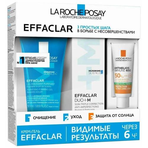 ЛЯ РОШ ПОЗЕ (LA ROCHE-POSAY) ЭФФАКЛАР ДУО+ М НАБОР (гель очищ.+крем+флюид)
