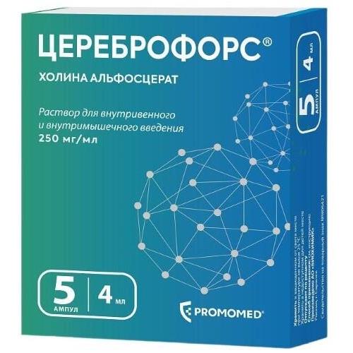 ЦЕРЕБРОФОРС р-р д/инъекц. в/в, в/м 250 мг/мл амп. 4 мл №5