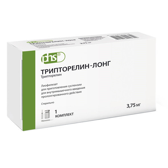 ТРИПТОРЕЛИН ЛОНГ лиоф. д/приг. сусп. инъекц. 3,75 мг фл. №1 с растворит.