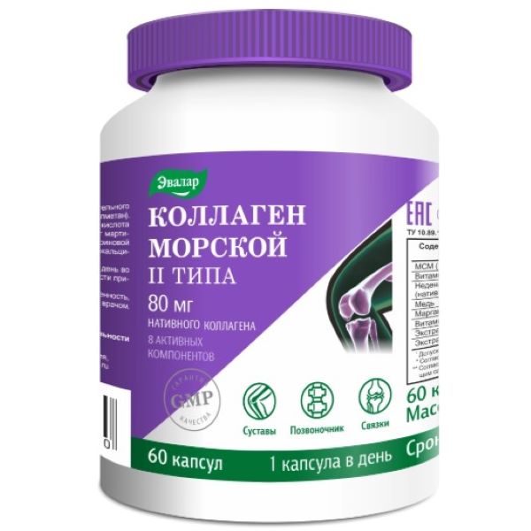 КОЛЛАГЕН МОРСКОЙ II ТИПА ЭВАЛАР капс. №60
