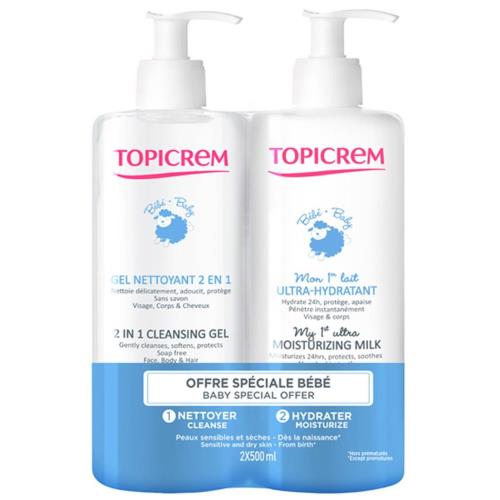 ТОПИКРЕМ МОЕ 1-ОЕ НАБОР (ультра-увлаж. молочко 500мл + очищ. гель 500мл)