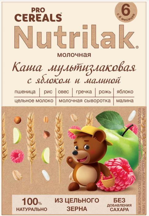НУТРИЛАК ПРЕМИУМ PRO CEREALS КАША МОЛОЧНАЯ мультизлаковая яблоко-малина 200 гр