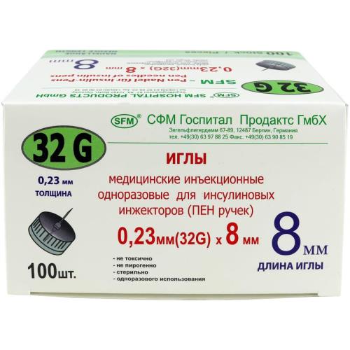 ИГЛА ДЛЯ ШПРИЦ-РУЧКИ SFM G32 (0,23 х 8 мм) №100