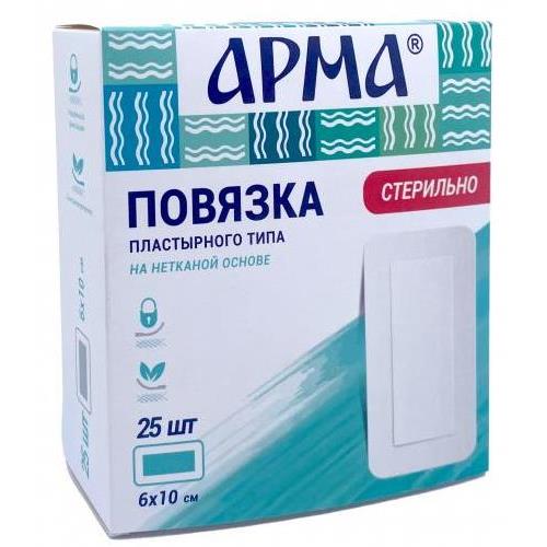 ПОВЯЗКА ПЛАСТЫРНОГО ТИПА АРМА нетканая основа 6см х 10см №25