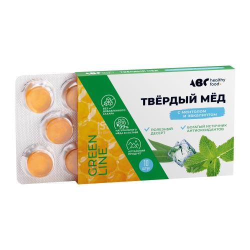 АВС ХЭЛСИ ФУД ТВЕРДЫЙ МЕД пастилки ментол/эвкалипт №10