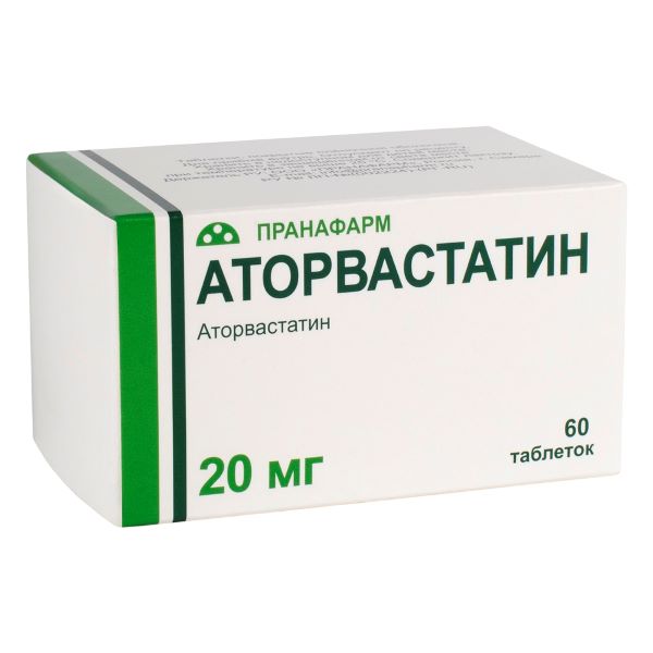 АТОРВАСТАТИН ПРАНА табл. п/о плен. 20 мг №60