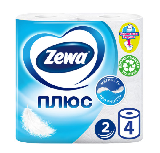 ЗЕВА ПЛЮС БУМАГА ТУАЛЕТНАЯ 2-х слойн. белая №4