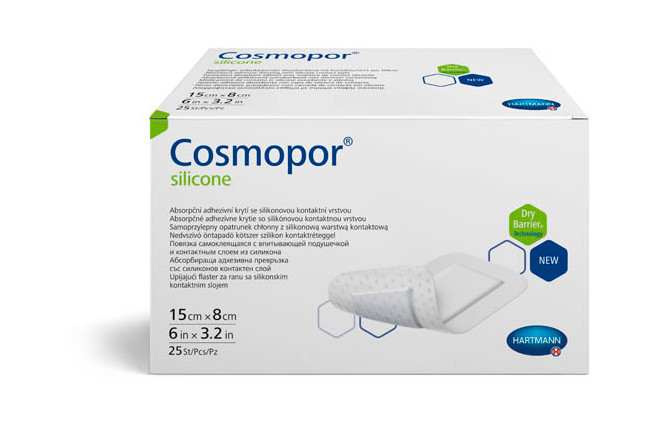 ПОВЯЗКА САМОКЛЕЮЩАЯСЯ СТЕРИЛЬНАЯ ХАРТМАНН COSMOPOR SILICONE 8см х 15см №25