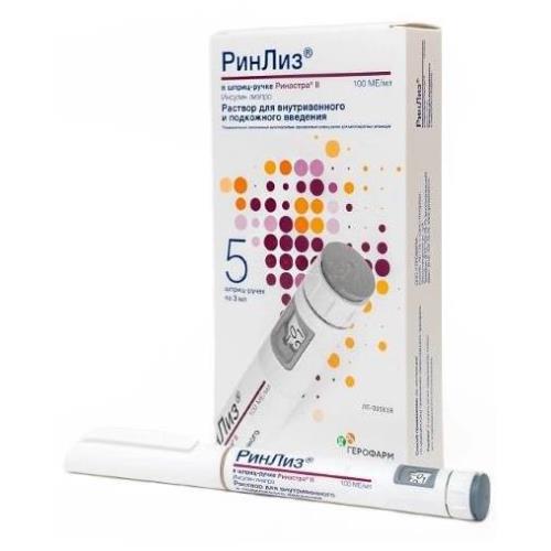 РИНЛИЗ р-р д/инъекц. в/в, п/к 100 МЕ/мл картридж 3 мл №5 + шпр.- ручка