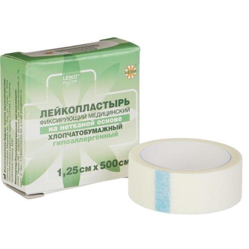 ЛЕЙКОПЛАСТЫРЬ ФИКСИРУЮЩИЙ LEIKO нетканая основа 1,25см х 500см