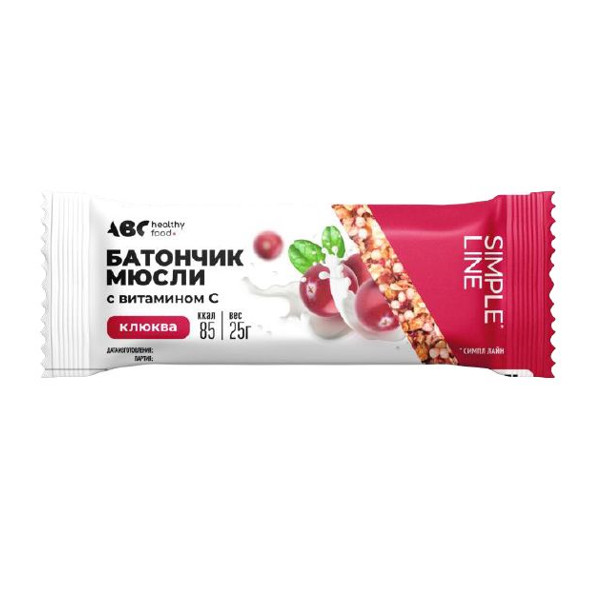 АВС ХЭЛСИ ФУД БАТОНЧИК-МЮСЛИ клюква 25 гр