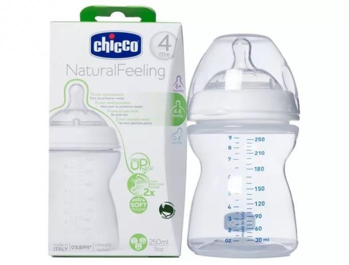 CHICCO NATURAL FEELING БУТЫЛОЧКА 250 мл 310205014 силикон. соска с флексорами