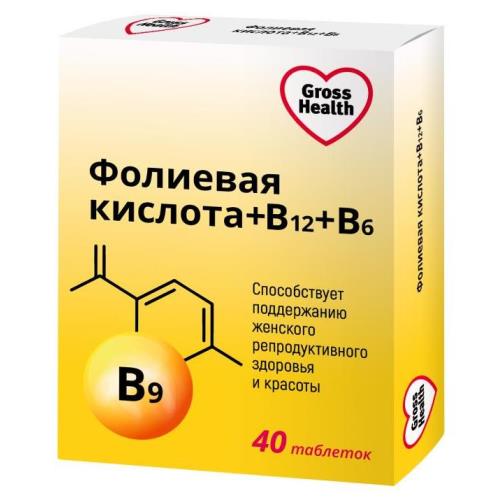 GROSS HEALTH ФОЛИЕВАЯ КИСЛОТА+В12+В6 табл. п/о №40