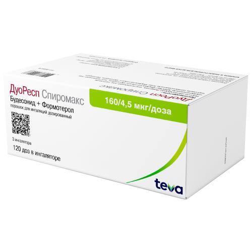 ДУОРЕСП СПИРОМАКС пор. д/ингал. 160+4,5 мкг/доза 120 доз №3