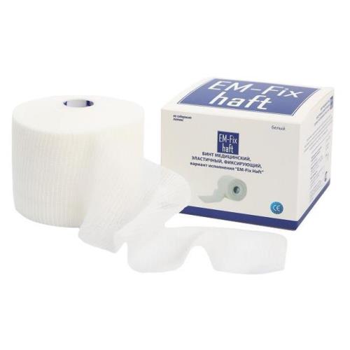 БИНТ ЭЛАСТИЧНЫЙ EM-FIX HAFT белый 8см х 20м