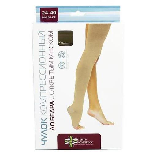 ЧУЛОК КОМПРЕССИОННЫЙ ДО БЕДРА КРУГЛОВЯЗАНЫЙ бежевый 3 класс компр. р.2