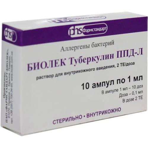 Изображение товара БИОЛЕК ТУБЕРКУЛИН ППД-Л р-р д/инъекц. в/в, п/к 2 ТЕ/доза амп. 1 мл №10