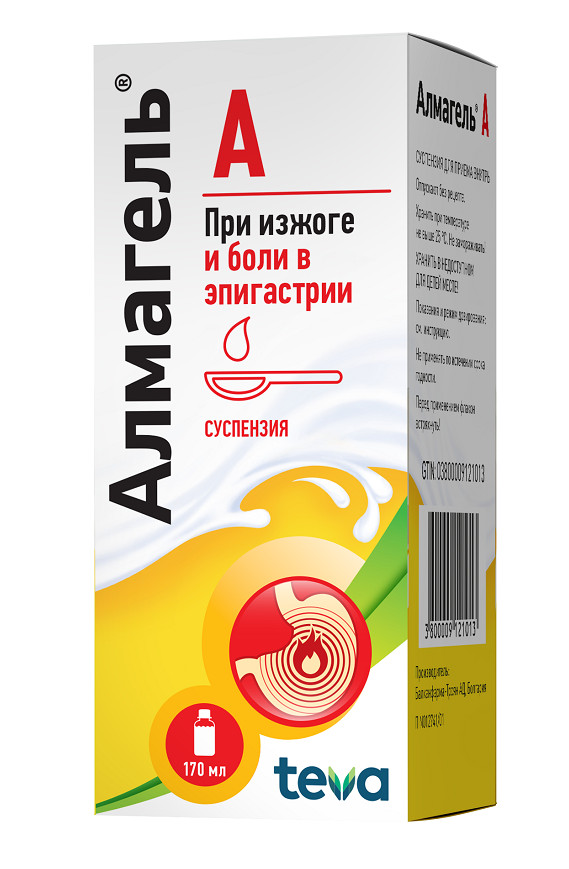 Изображение товара Алмагель А суспензия для внутреннего применения 170 мл с антацидным и обезболивающим действием